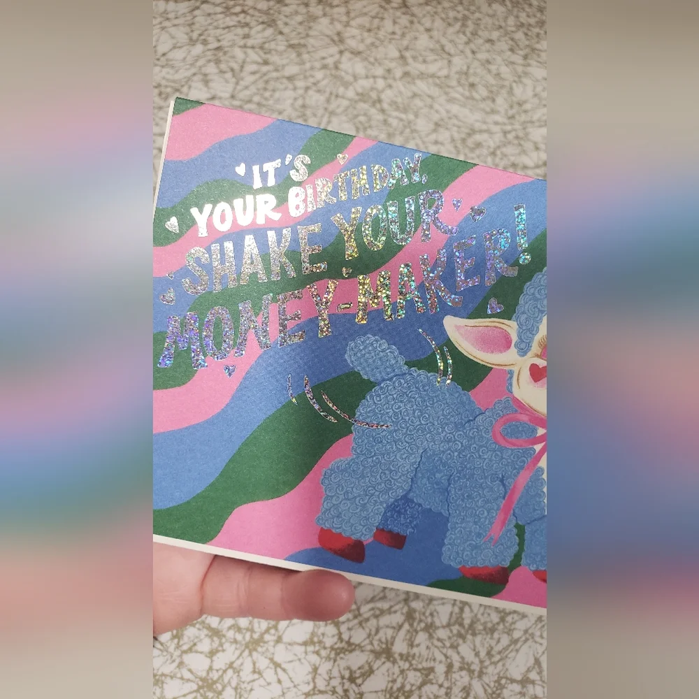 Colorful Retro Kitschy Lamb Birthday Card with Envelope NWT